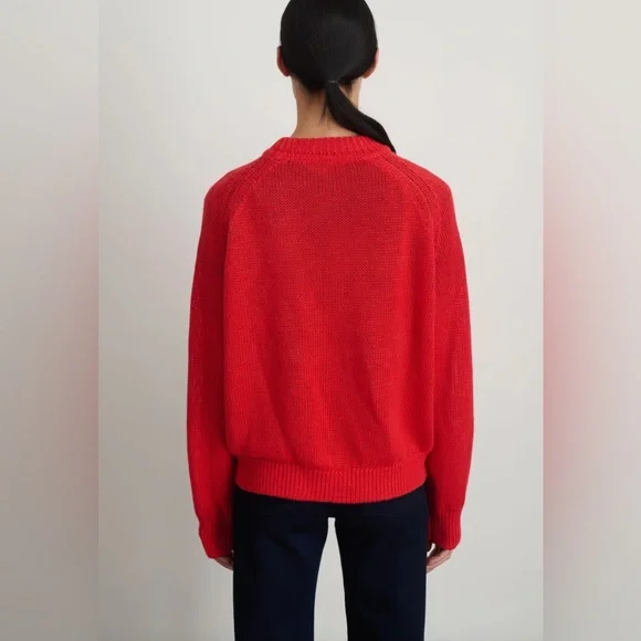 B SIDES “Lind” 100% Italian Linen Knit Red Crewneck Sweater in Geranium sz SMALL - Picture 9 of 11